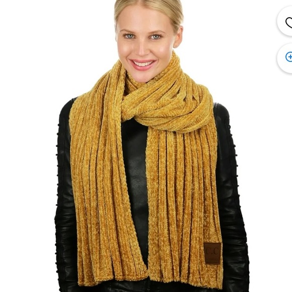 C.C. Woman’s Ultra soft chenille ribbed oblong scarf mustard knit shawl wrap - Picture 5 of 12
